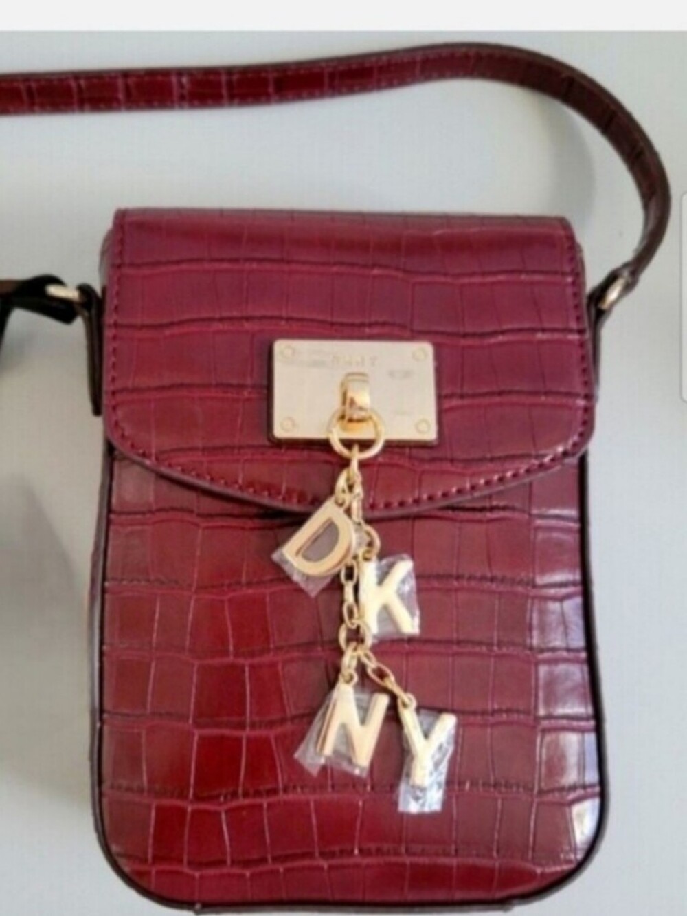 DKNY Cleo Phone Croc-Embossed Leather Crossbody Bag with Gold Logo Charm